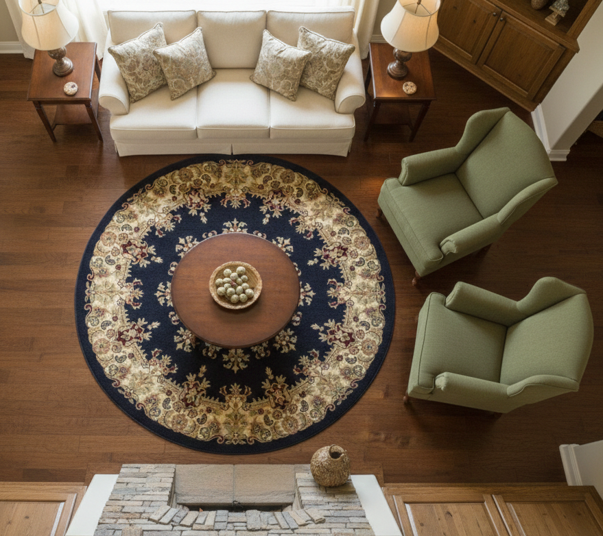 Round Floral Rug - 6 x 6 ft