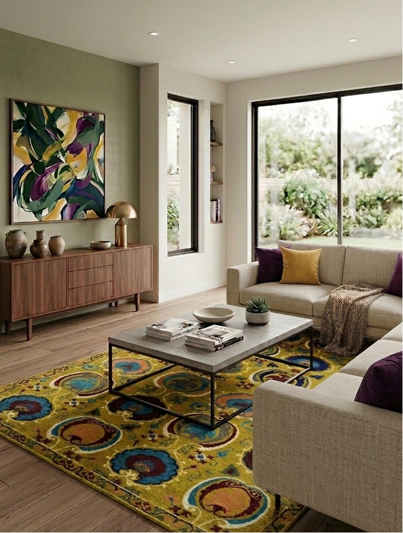 Modern Suzani Rug - 9 x 6 ft