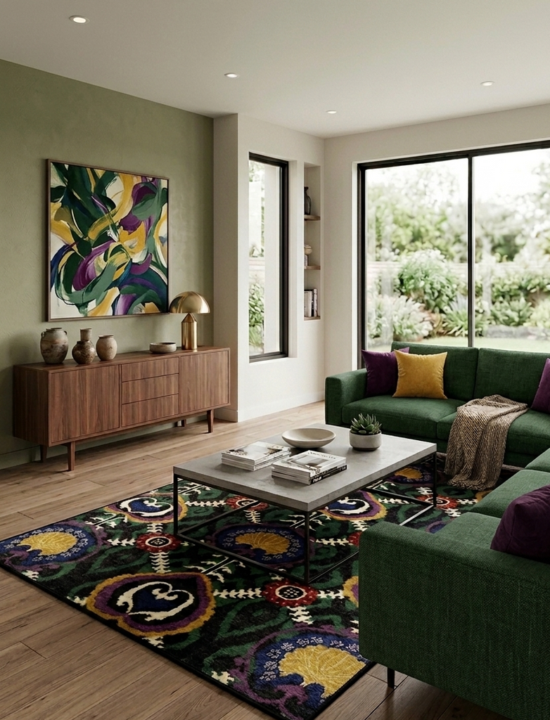 Modern Suzani Rug - 9 x 6 ft